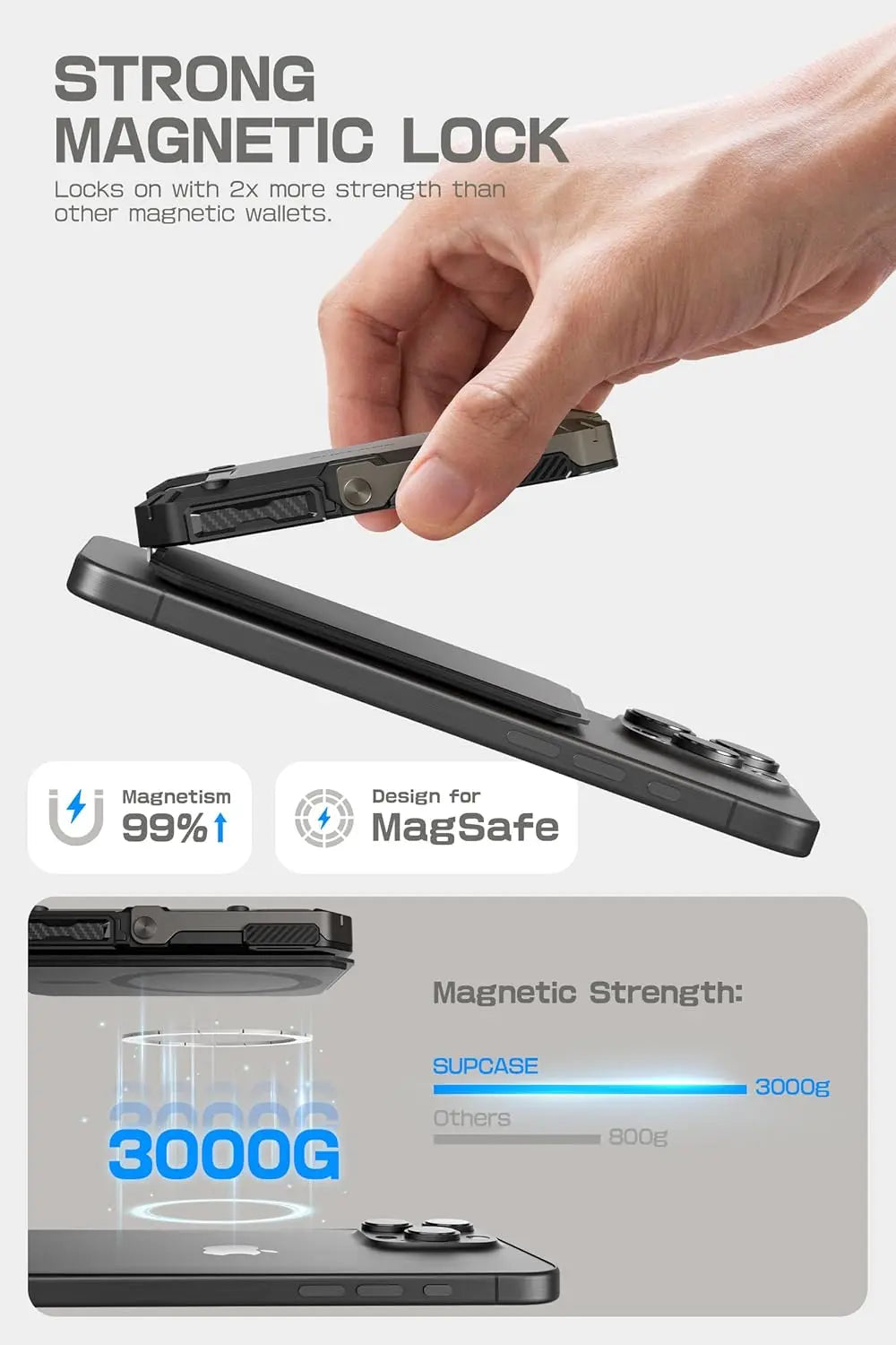 Black Magnetic Wallet Stand for iPhone 17/16/15/14/13/12 Series Holds 5 Cards Adjustable Tripod with RFID Blocking