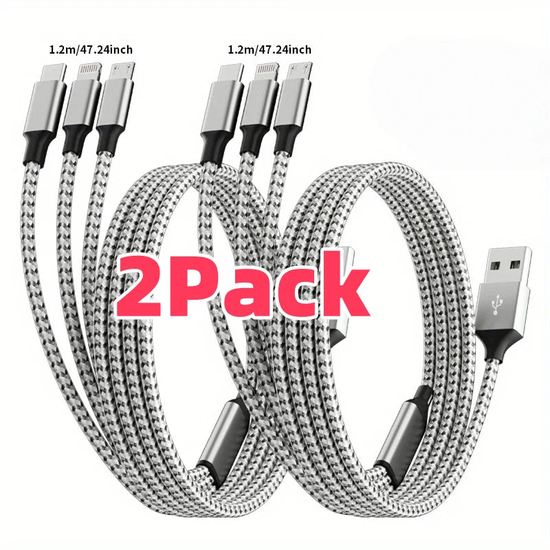 2pcs 3 in 1 USB Charge Cable 3 Type-C