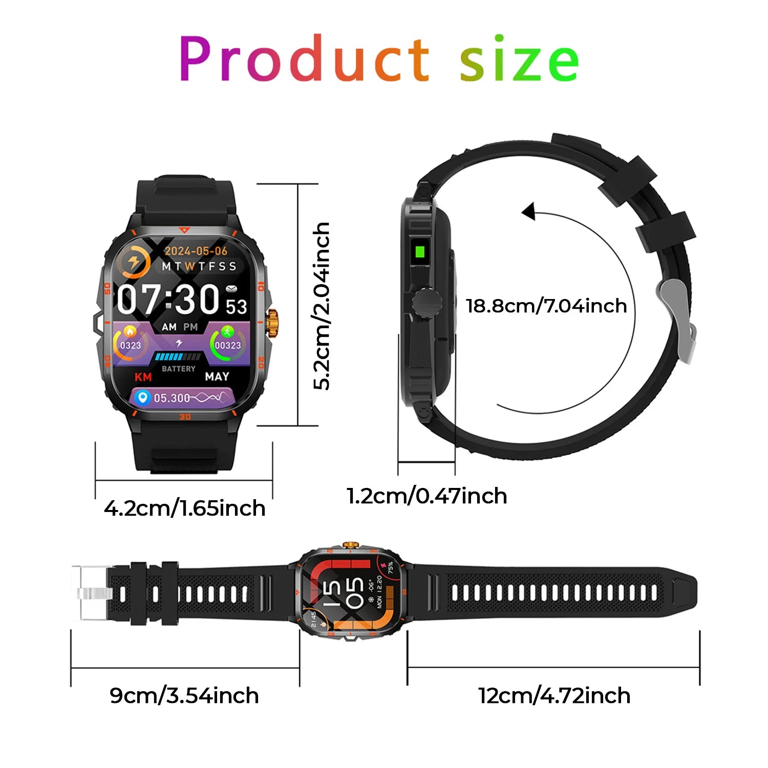 2025 NEW Military Smartwatch 2.01'' HD Screen Bluetooth Call Waterproof Outdoor Sports Fitness Tracker for Android/iOS Men