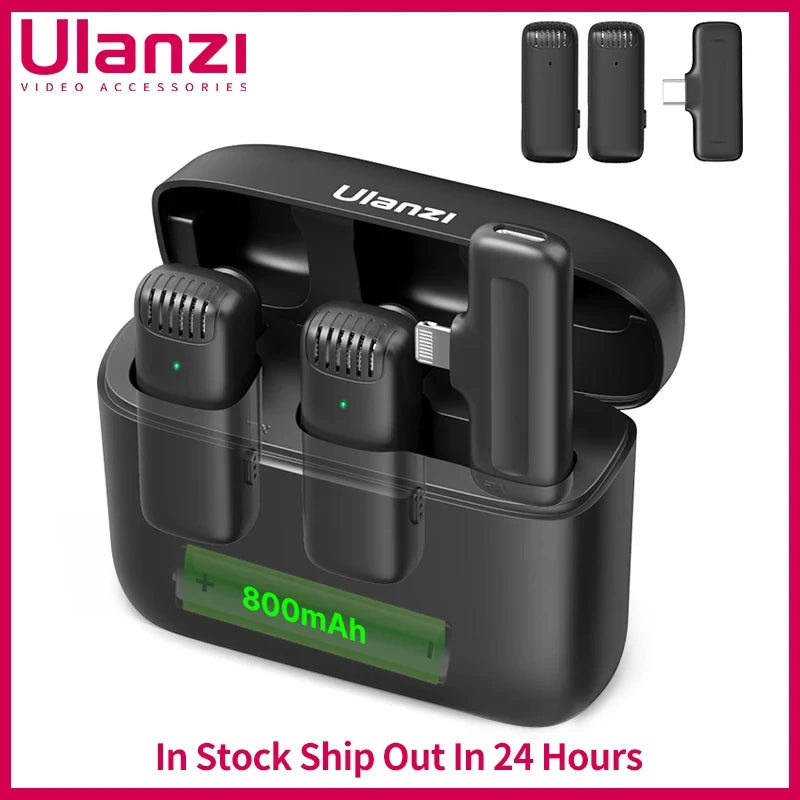 Ulanzi J12 Wireless Lavalier Lapel Microphone Set for iPhone 16/15/14 Android Mini Condenser Mic with Omnidirectional Pickup for Live Broadcast Short Video Recording