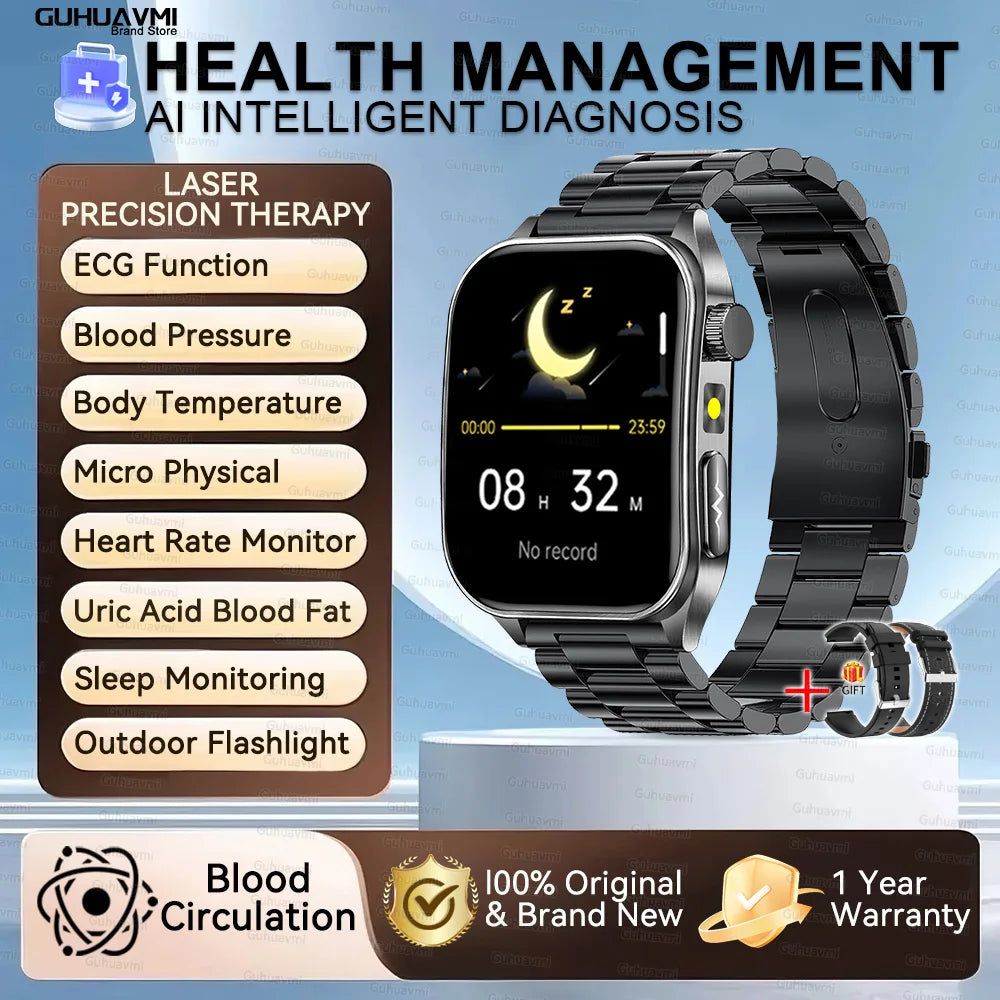 New Laser Treatment Three High Smart Watch Men ECG Heart Rate Uric Acid Health Tracker 1.95 inches Sapphire Glass SmartBracelet