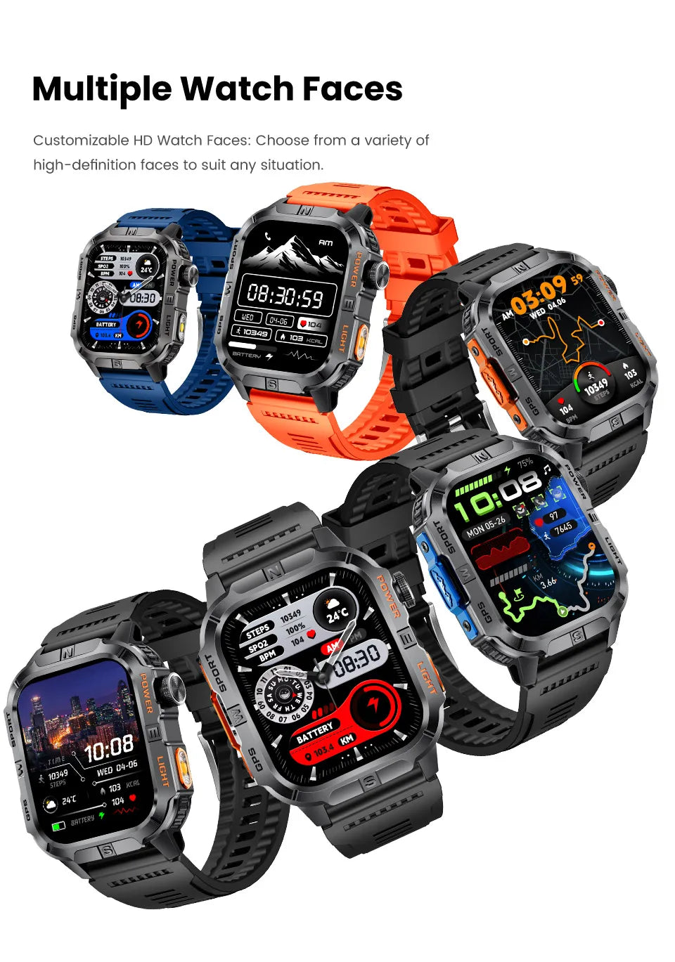 2.01-HD AMOLED GPS Smart Watch 3ATM Waterproof Built-in Dual-band GNSS Altitude Compass Military Sport Smartwatch Men 2025 New