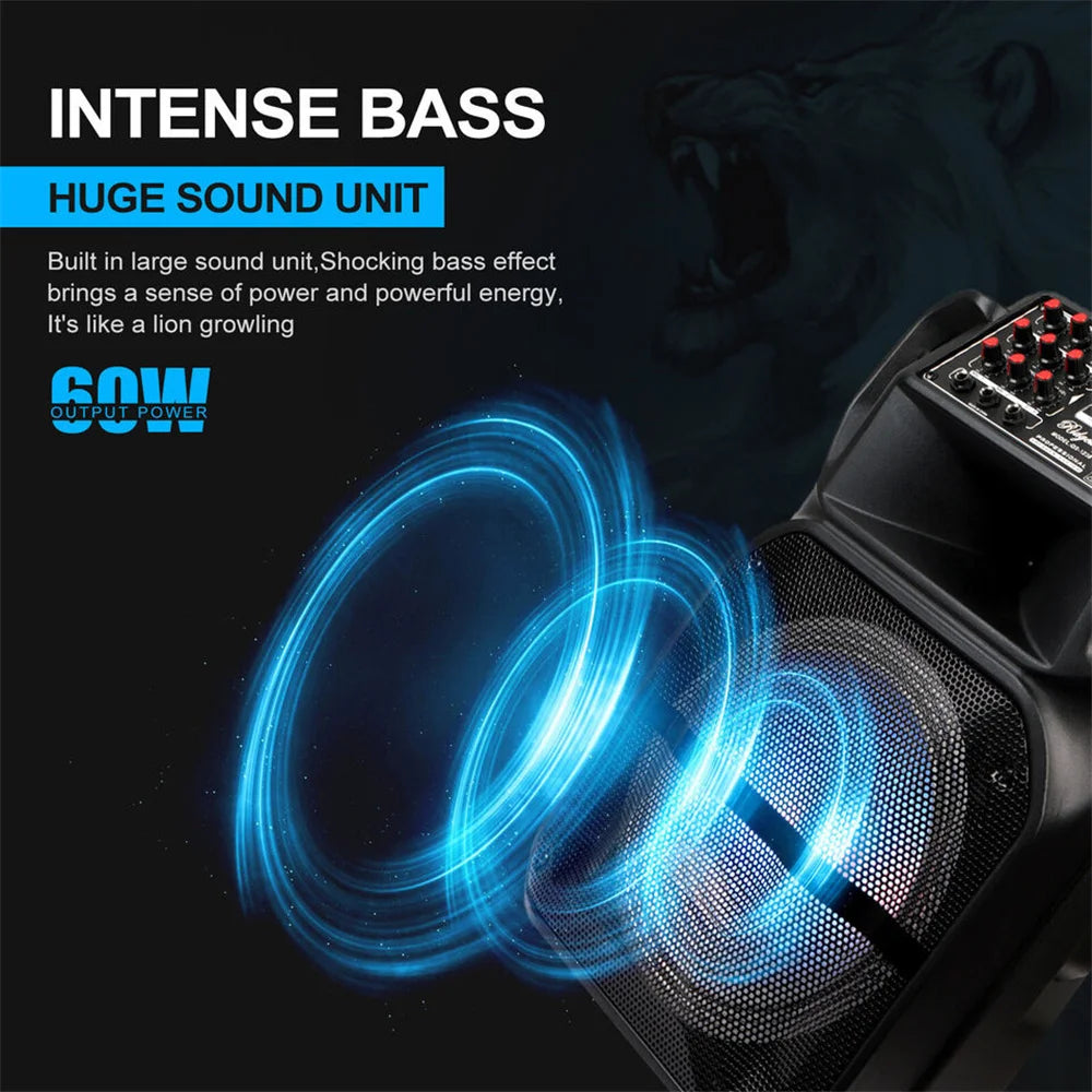 9000W Portable Bluetooth Speaker with 15' Subwoofer Heavy Bass Party System - AUX LED Light & Mic High Quality Karaoke Speaker