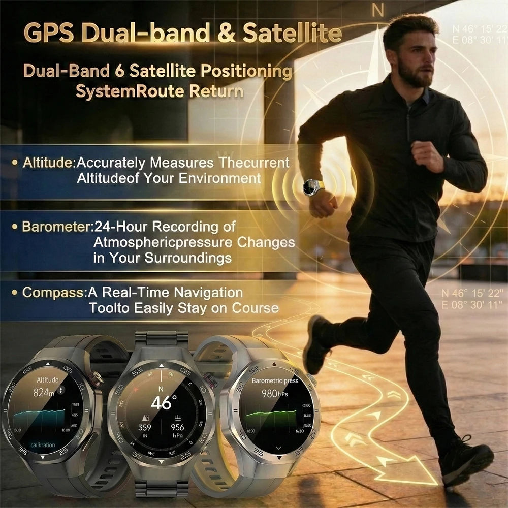 2026 New Luxury GPS Smart Watch Men Compass Altimeter 3ATM Waterproof Health Monitor Bluetooth Call Business Sports Smartwatch