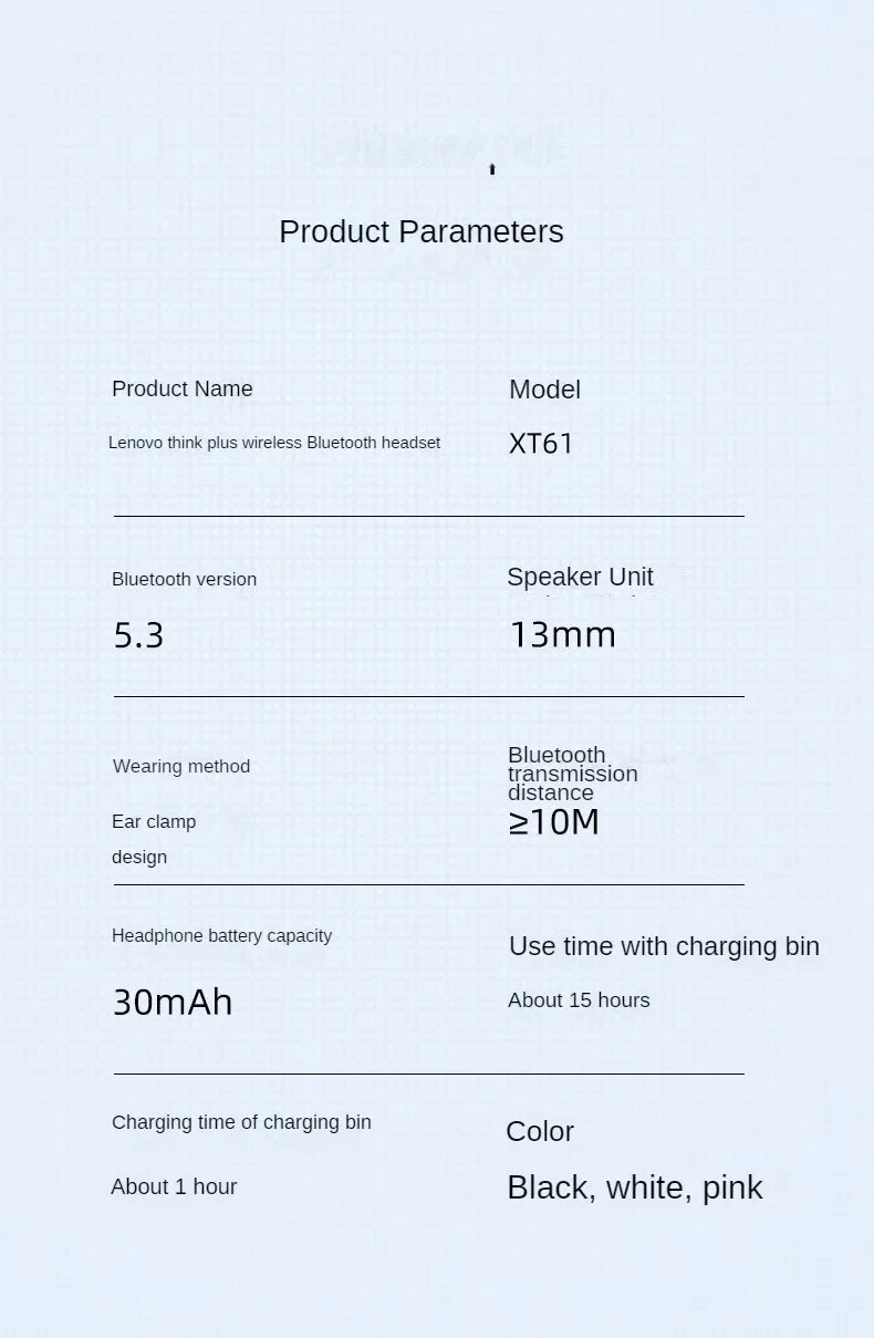Lenovo XT61 Bluetooth 5.3 Earphones With Noise Reduction Earbuds Sports Gaming Touch Control Earhooks Waterproof HeadsetS