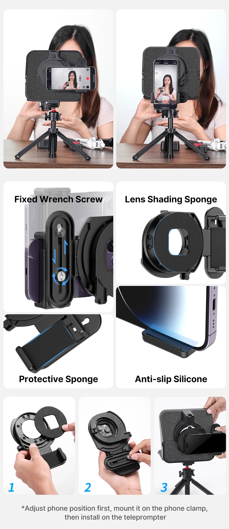 Ulanzi RT02 Portable Mini Teleprompter for Tablets DSLR Camera & Phone - Live Streaming Vlog Recording Teleprompter with Phone Clamp & Remote Control Support