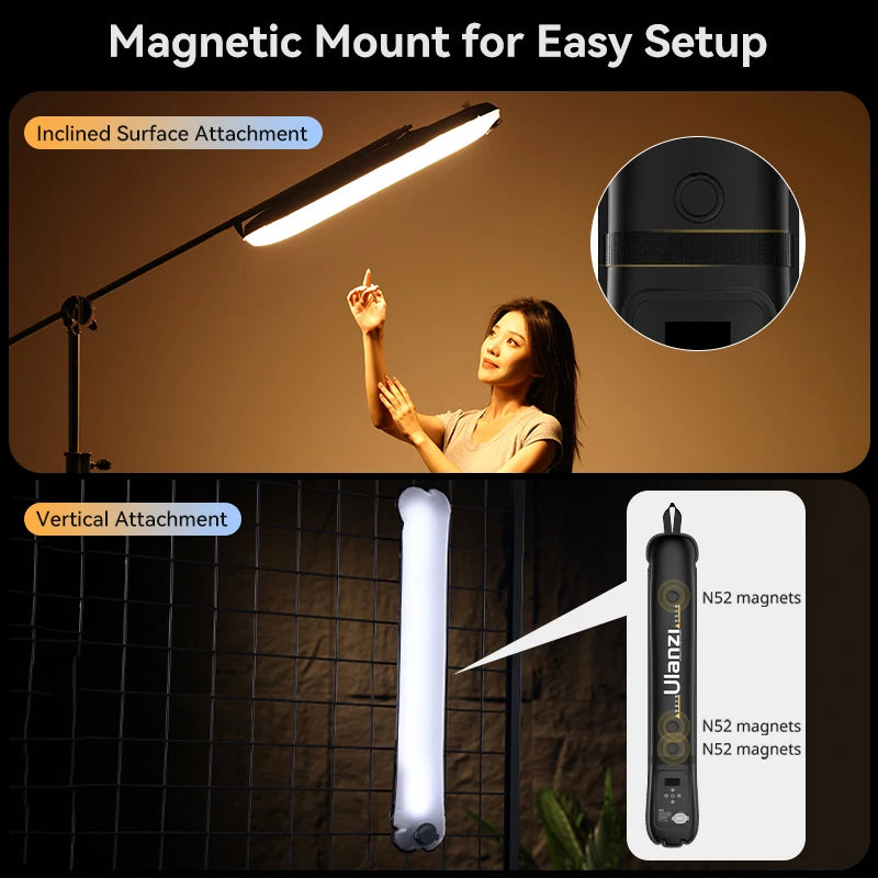 Ulanzi UA12 12W Bi-Color Magnetic Portable Air Tube Light 2700K-6500K Waterproof Foldable 18WH Lamp for Live Photography Shooting