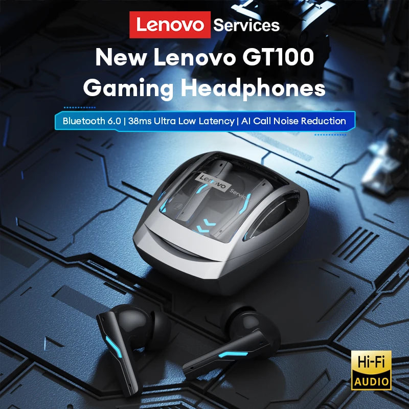 Choice Lenovo GT100 TWS Bluetooth 6.0 Gaming Earbuds Ultra Low Latency Long Endurance Wireless Headphone HD Voice Calls Earphone