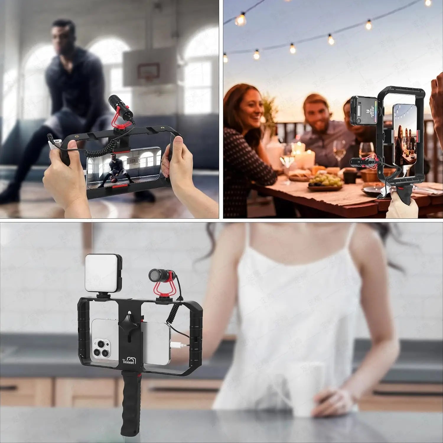 Smartphone Video Rig Hand Grip Stabilizer for iPhone 15/14/13/12 pro Max Android with Cold Shoe Filmmaking Vlogging Case