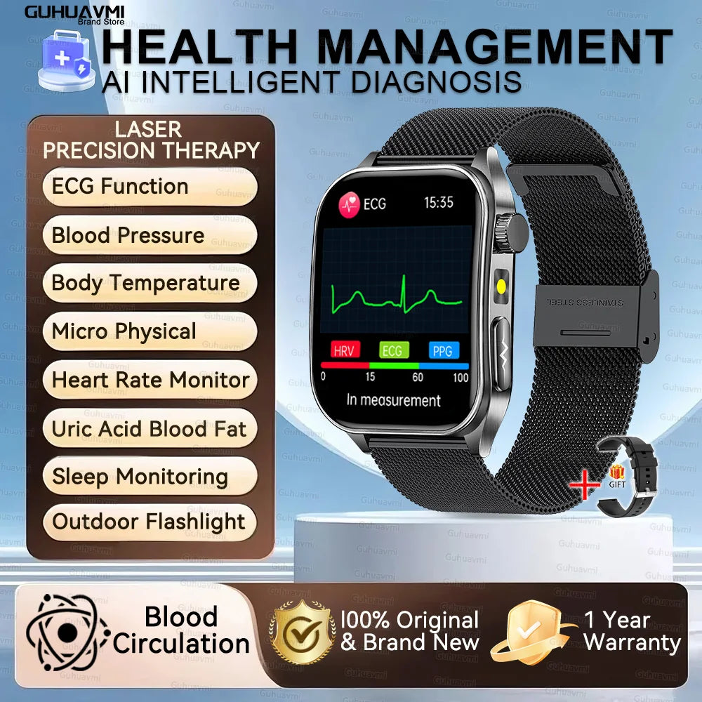 New Laser Treatment Three High Smart Watch Men ECG Heart Rate Uric Acid Health Tracker 1.95 inches Sapphire Glass SmartBracelet