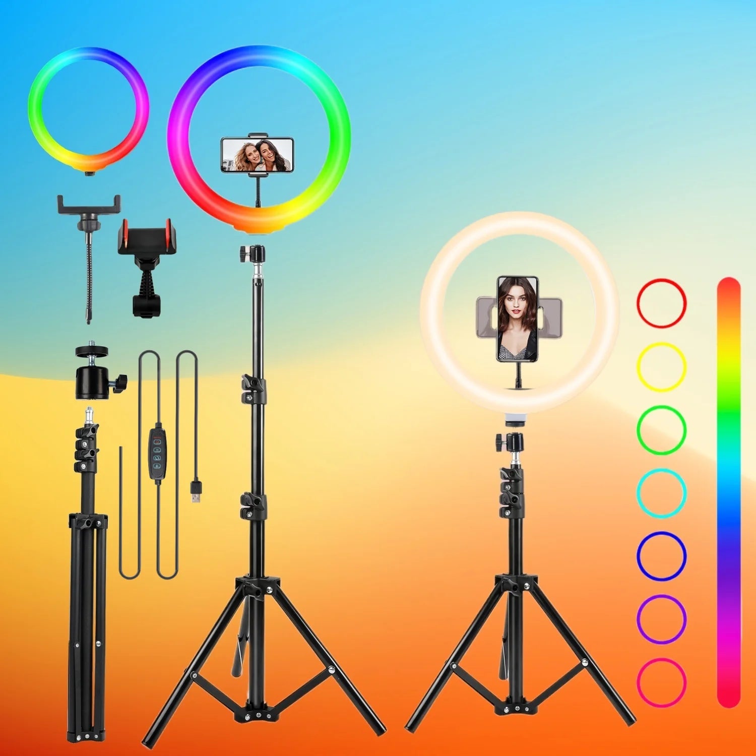 12” Dimmable RGB LED Ring Light with Tripod & Dual Phone Holders – Photography Lighting Kit for Selfies, Live Streaming, Zoom & TikTok