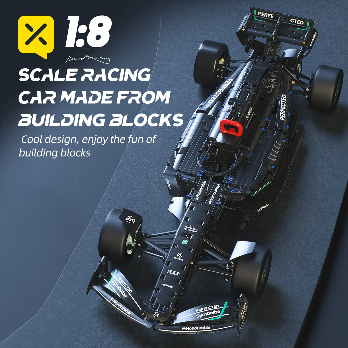 Kbox 1:8 Scale Black Gold F1 Racing Car Building Block Set