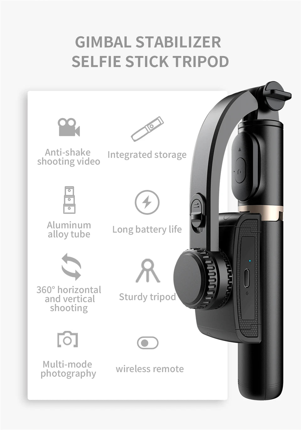 FANGTUOSI Mobile Video Stabilizer Bluetooth Selfie Stick Tripod Gimbal for Smartphone Live Streaming Vertical Shooting Bracket