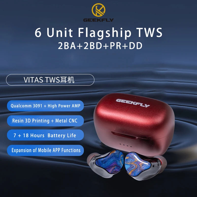 GEEKFLY VITAS 2BA+2PZT+Planar+DD HIFI TWS Bone Conduction Bluetooth Wireless Gaming Music Earbuds Earphone with Audio DAC AMP