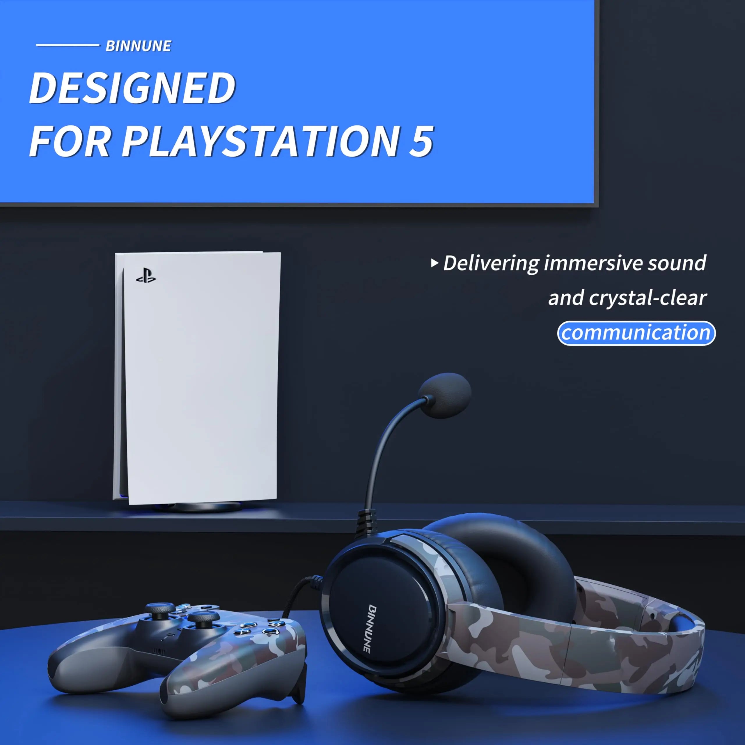 BINNUNE Gaming Headset with Microphone, Wired Gaming Headphones for PS5 PS4 Xbox Series X|S Xbox One PC Nintendo Switch, Noise Cancelling, Stereo Sound