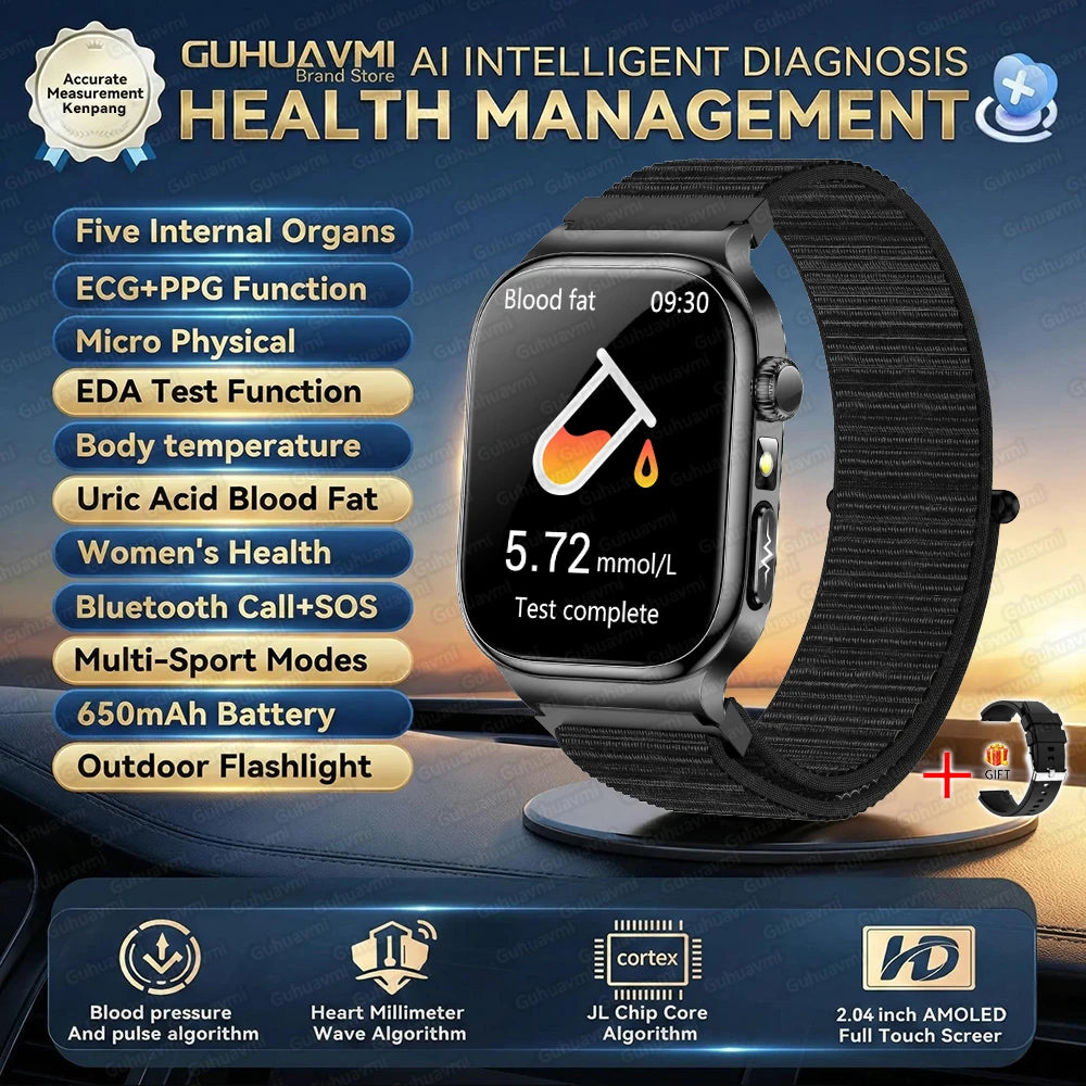 2026New Smart Watch Men Women AI Human Health diagnosis ECG+HRV Blood Pressure Uric acid Blood lipid Bluetooth Call Smartwatch