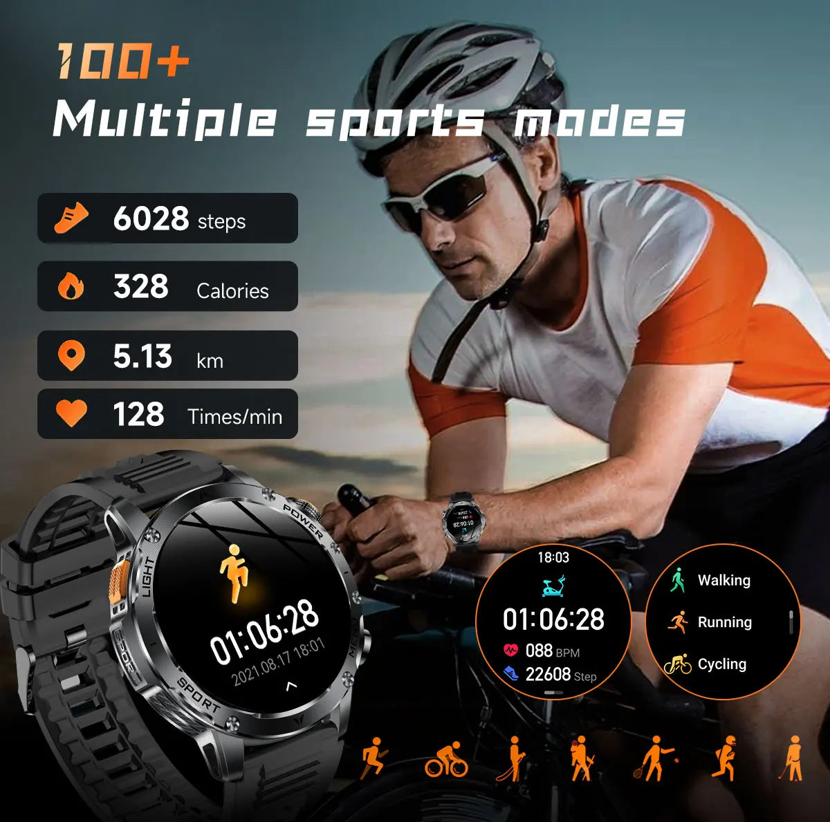 2026 New TREX3 1000mAh Large Battery Durable Adult Smart Watch Sports Fitness Waterproof LED Flashlight Call Smartwatchs For Men
