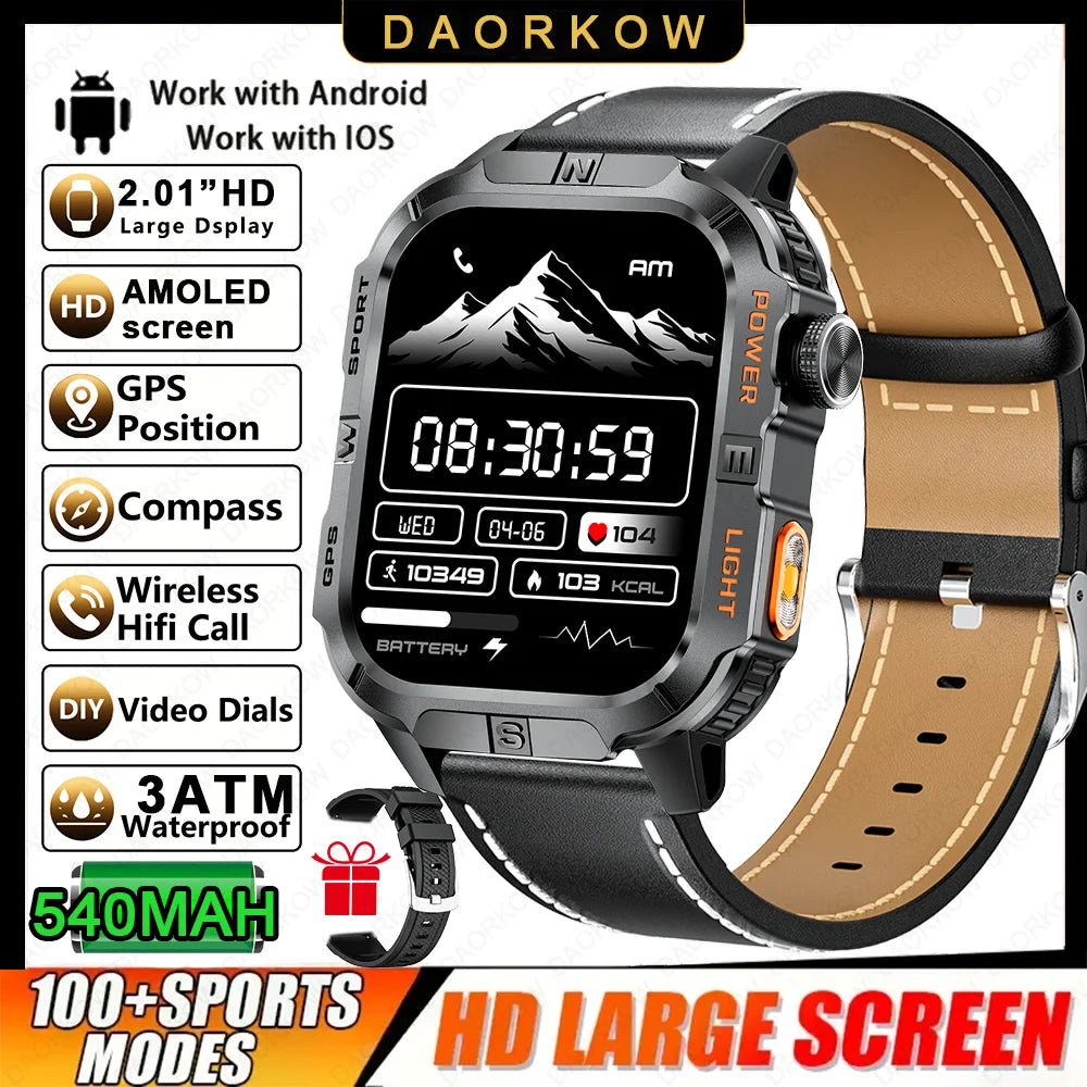 2.01-HD AMOLED GPS Smart Watch 3ATM Waterproof Built-in Dual-band GNSS Altitude Compass Military Sport Smartwatch Men 2025 New