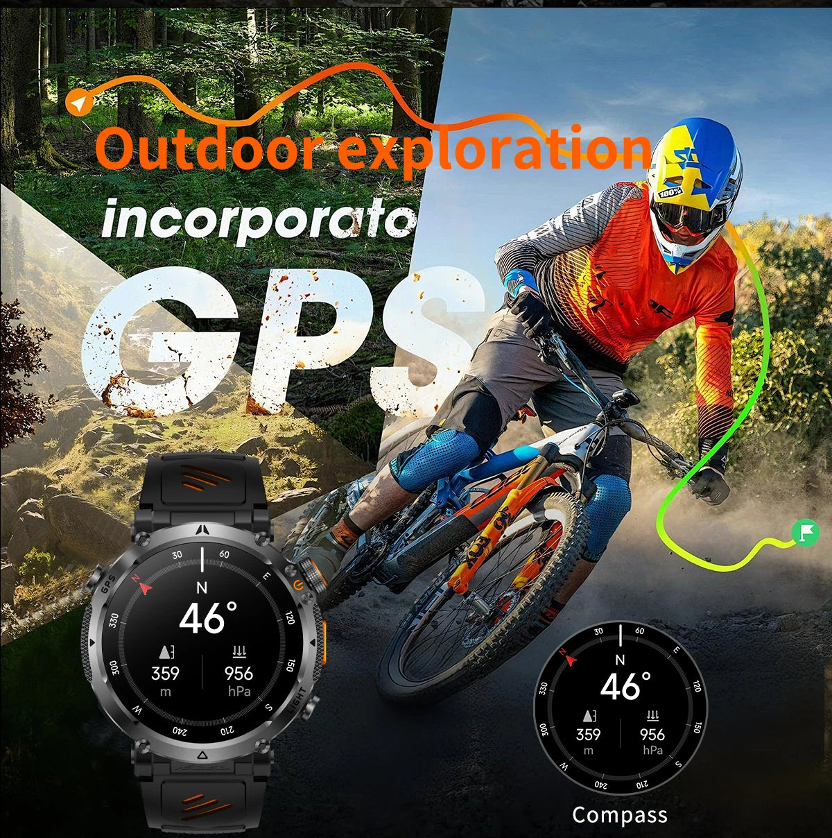 2026 New Military GPS Sports Smart Watch Men Compass 3ATM Waterproof Swim Fitness Tracker AMOLED HD SmartWatches 850Mah Battery