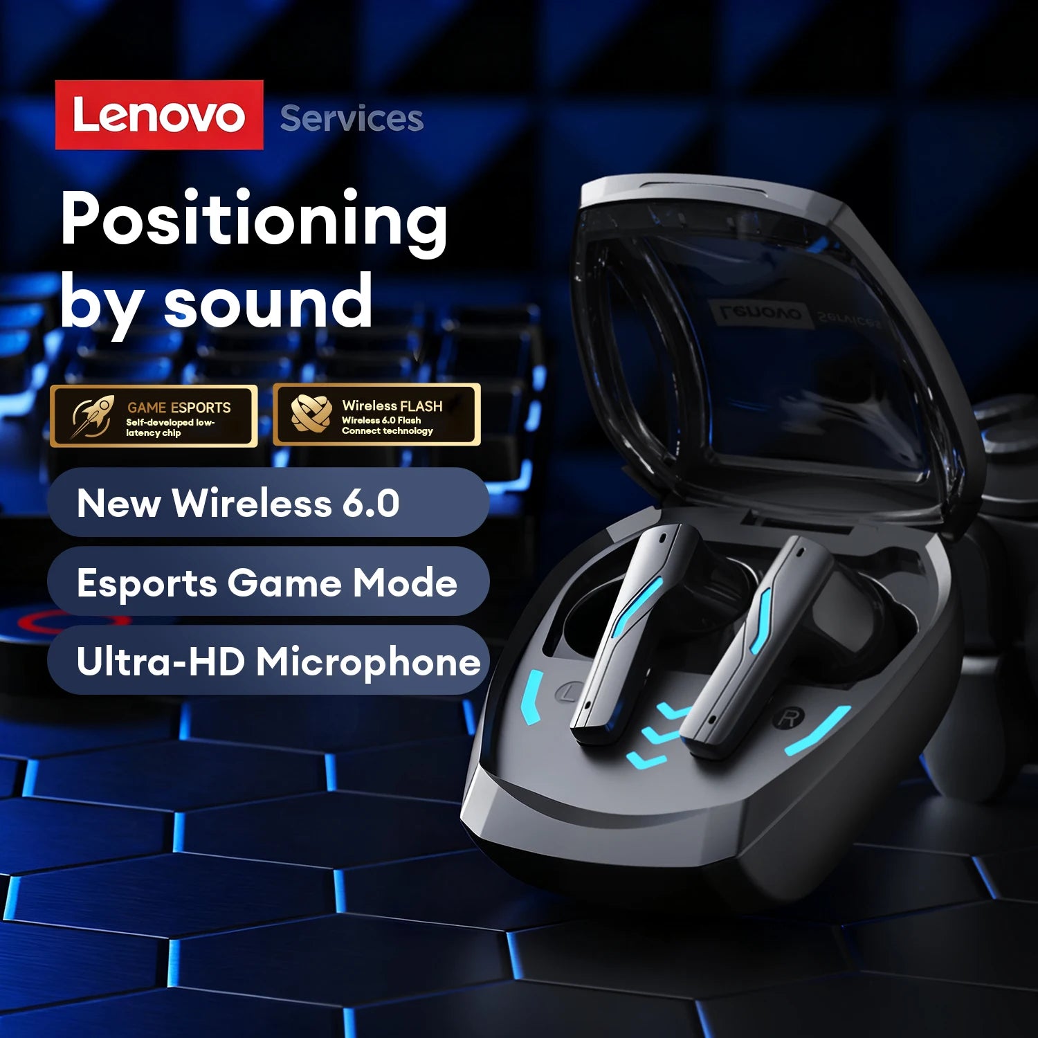 Choice Lenovo GT100 TWS Bluetooth 6.0 Gaming Earbuds Ultra Low Latency Long Endurance Wireless Headphone HD Voice Calls Earphone