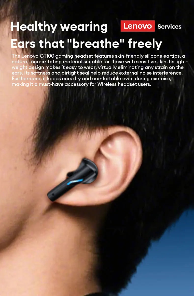 Choice Lenovo GT100 TWS Bluetooth 6.0 Gaming Earbuds Ultra Low Latency Long Endurance Wireless Headphone HD Voice Calls Earphone