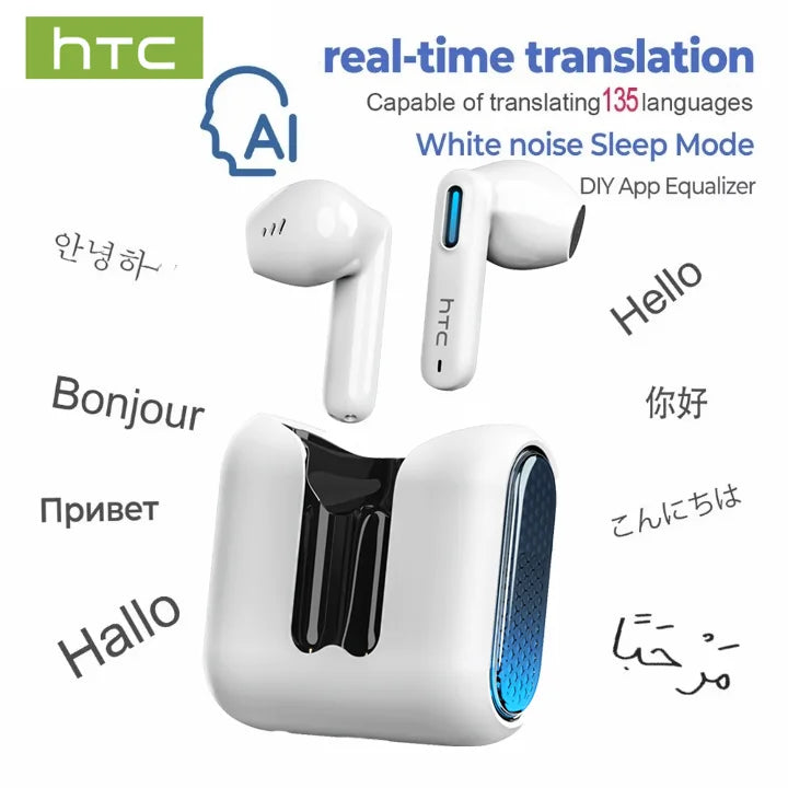 HTC NE49 TWS Wireless Earbuds Bluetooth AI Translator ENC Noise Cancelling 40H Battery Touch Control Stereo Sports Headphones