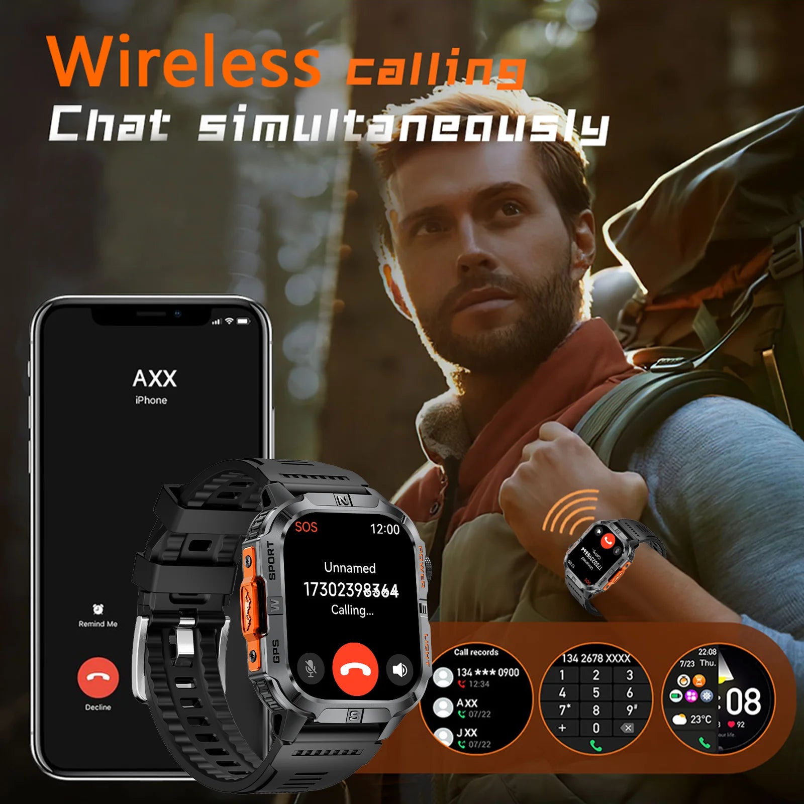 2.01-HD AMOLED GPS Smart Watch 3ATM Waterproof Built-in Dual-band GNSS Altitude Compass Military Sport Smartwatch Men 2025 New