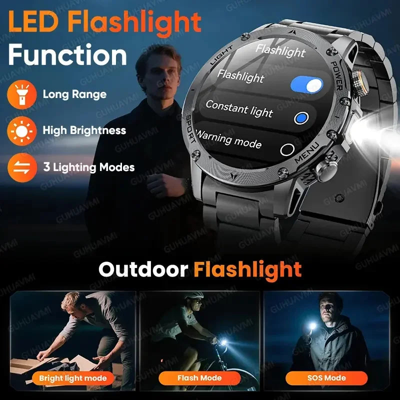 2026 New TREX3 1000mAh Large Battery Durable Adult Smart Watch Sports Fitness Waterproof LED Flashlight Call Smartwatchs For Men