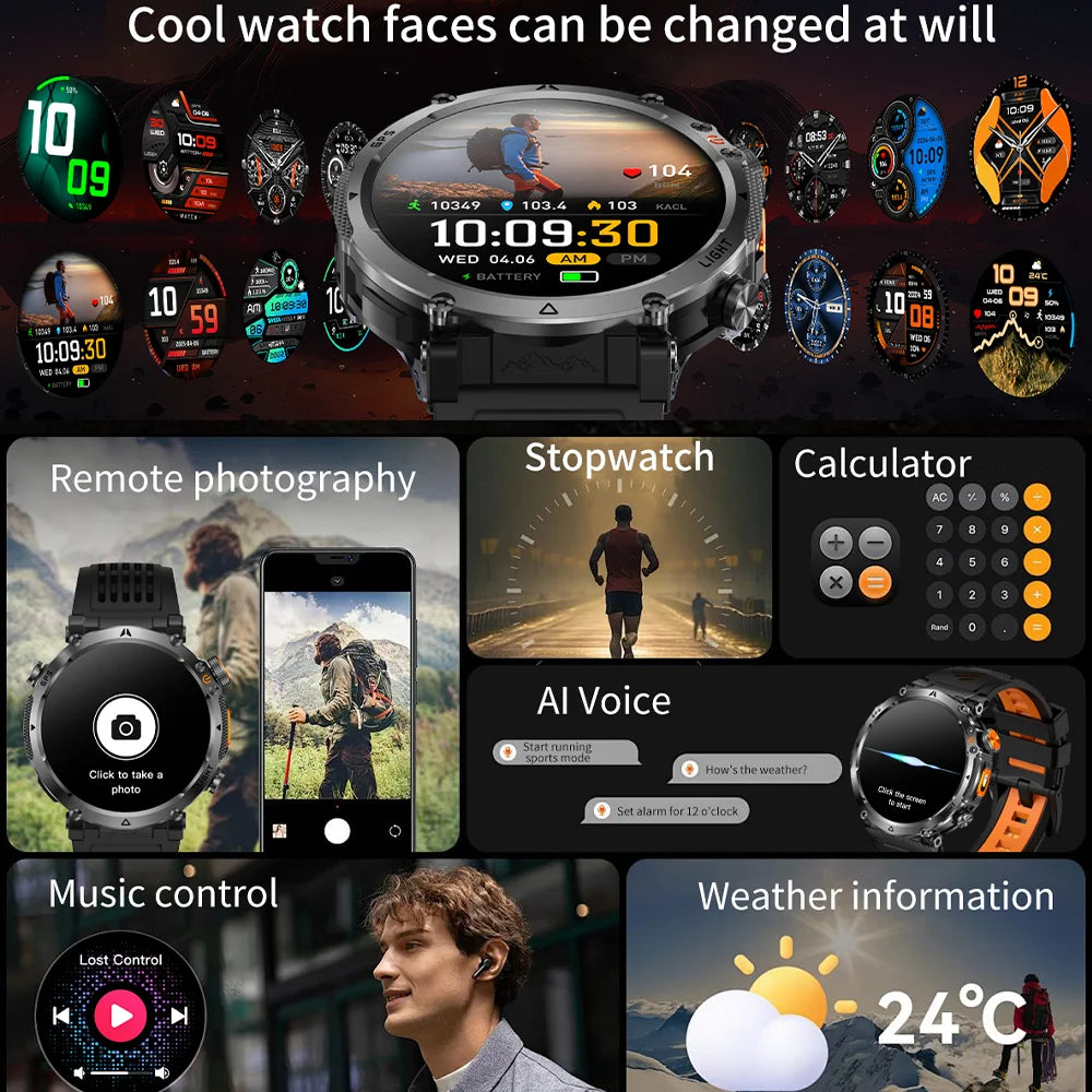 2026 New Military GPS Sports Smart Watch Men Compass 3ATM Waterproof Swim Fitness Tracker AMOLED HD SmartWatches 850Mah Battery
