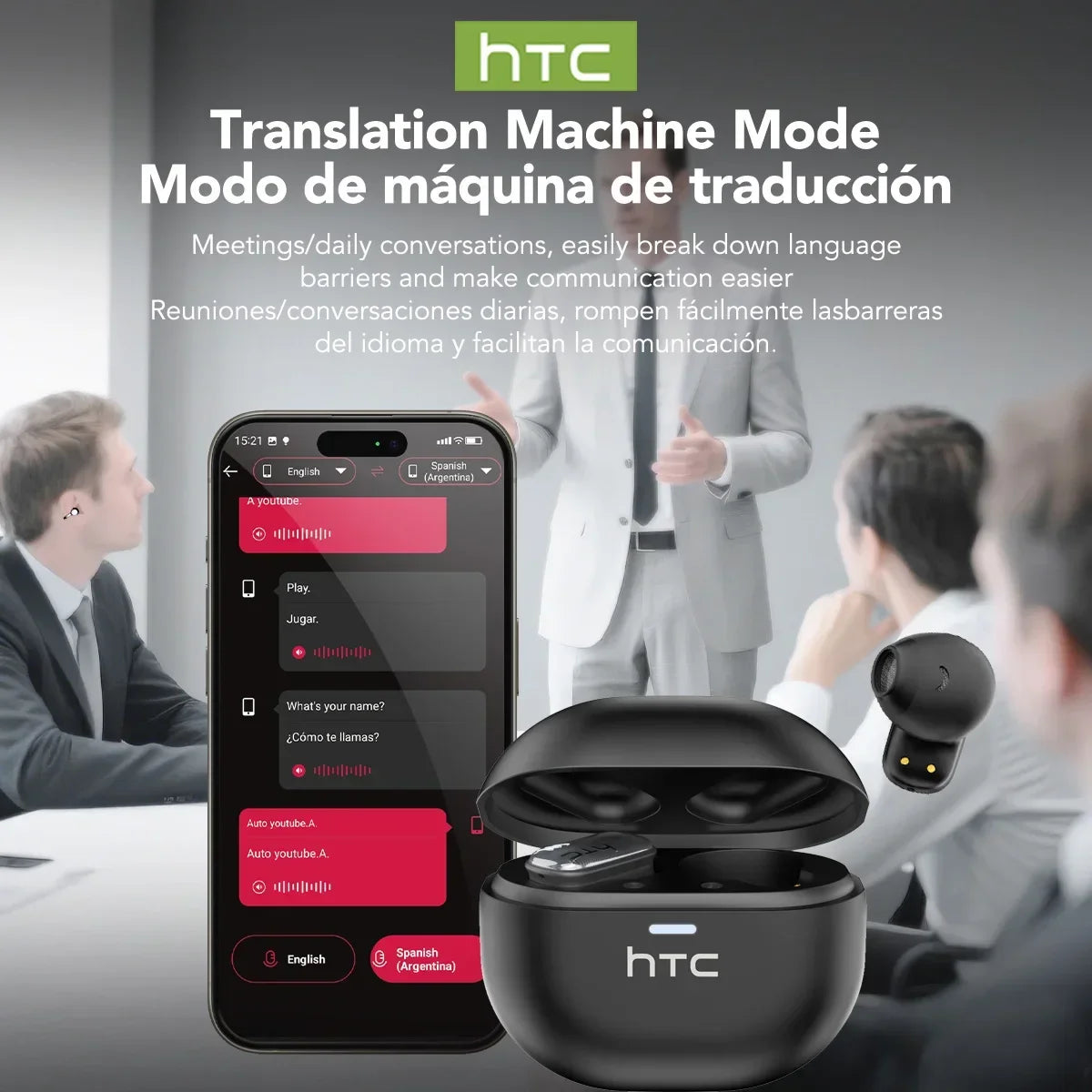HTC NE16 AI Earphones Bluetooth V6 TWS Sports Wireless Headphones with Mic Noise Reduction HD Call AI Translator Earbuds Mini