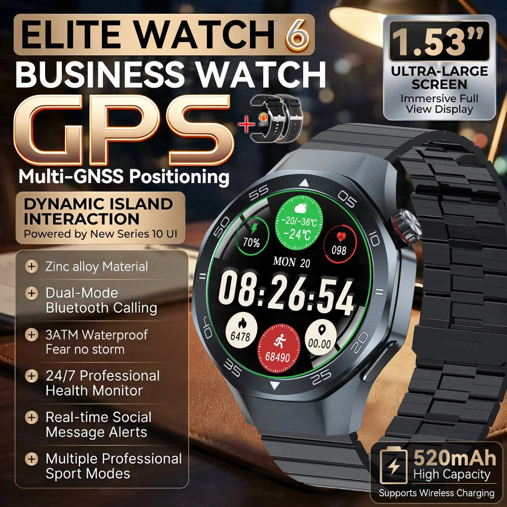 2026 New Luxury GPS Smart Watch Men Compass Altimeter 3ATM Waterproof Health Monitor Bluetooth Call Business Sports Smartwatch