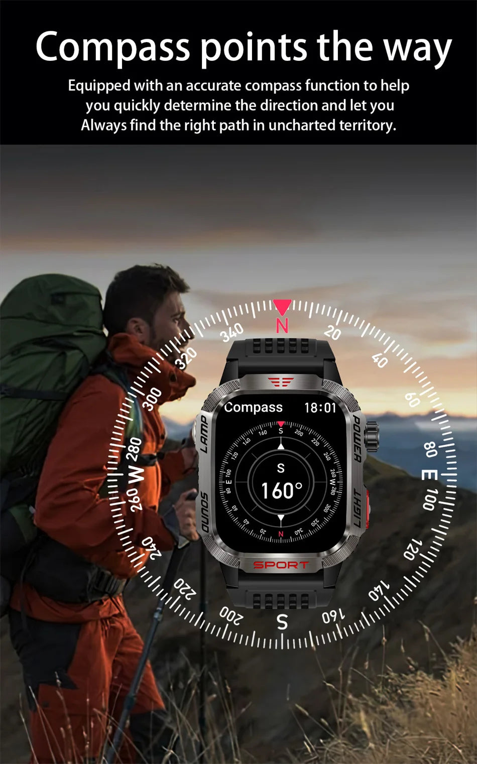2026 Military Smart Watch with GPS Compass Waterproof Bluetooth Call Functionality And GPS Sport Tracker for Outdoor Activities