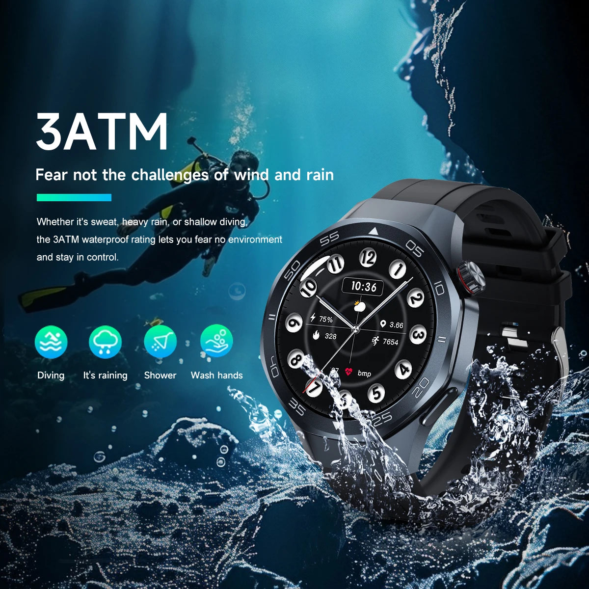 2026 New Luxury GPS Smart Watch Men Compass Altimeter 3ATM Waterproof Health Monitor Bluetooth Call Business Sports Smartwatch