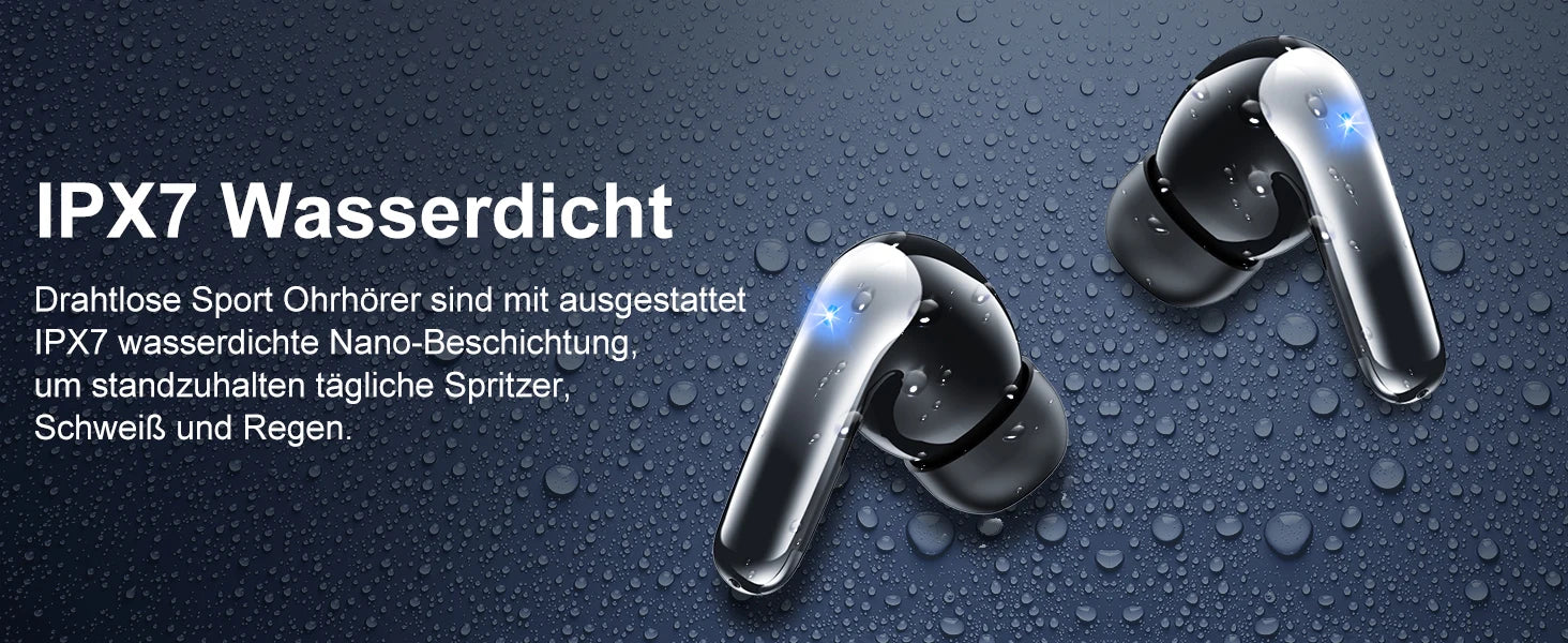 Bluetooth 5.3 Wireless Earbuds ENC Noise Cancelling Mic 50H Playtime Deep Bass Stereo Sound IP7 Waterproof LED Display Mini In-E