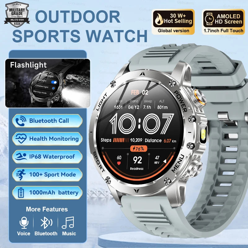 2026 New TREX3 1000mAh Large Battery Durable Adult Smart Watch Sports Fitness Waterproof LED Flashlight Call Smartwatchs For Men
