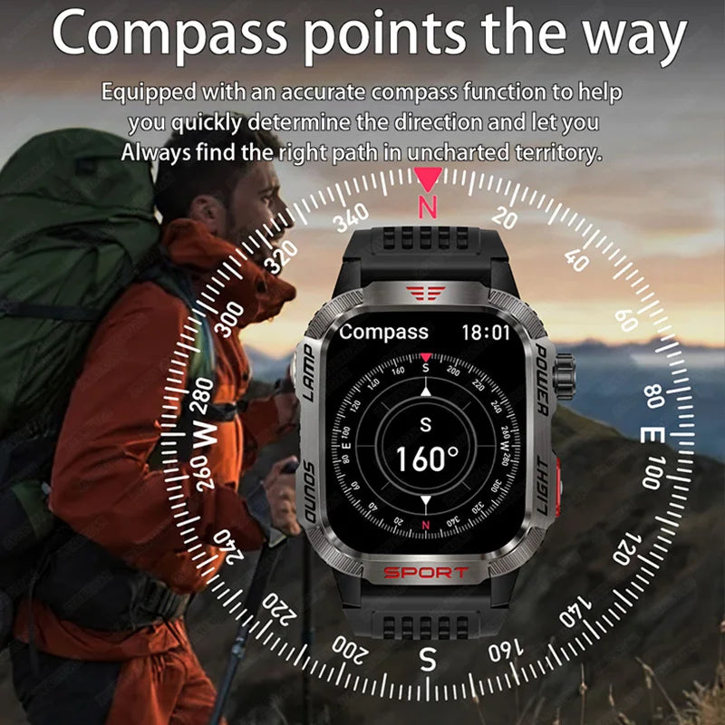2026 Military Smart Watch with GPS Compass Waterproof Bluetooth Call Functionality And GPS Sport Tracker for Outdoor Activities