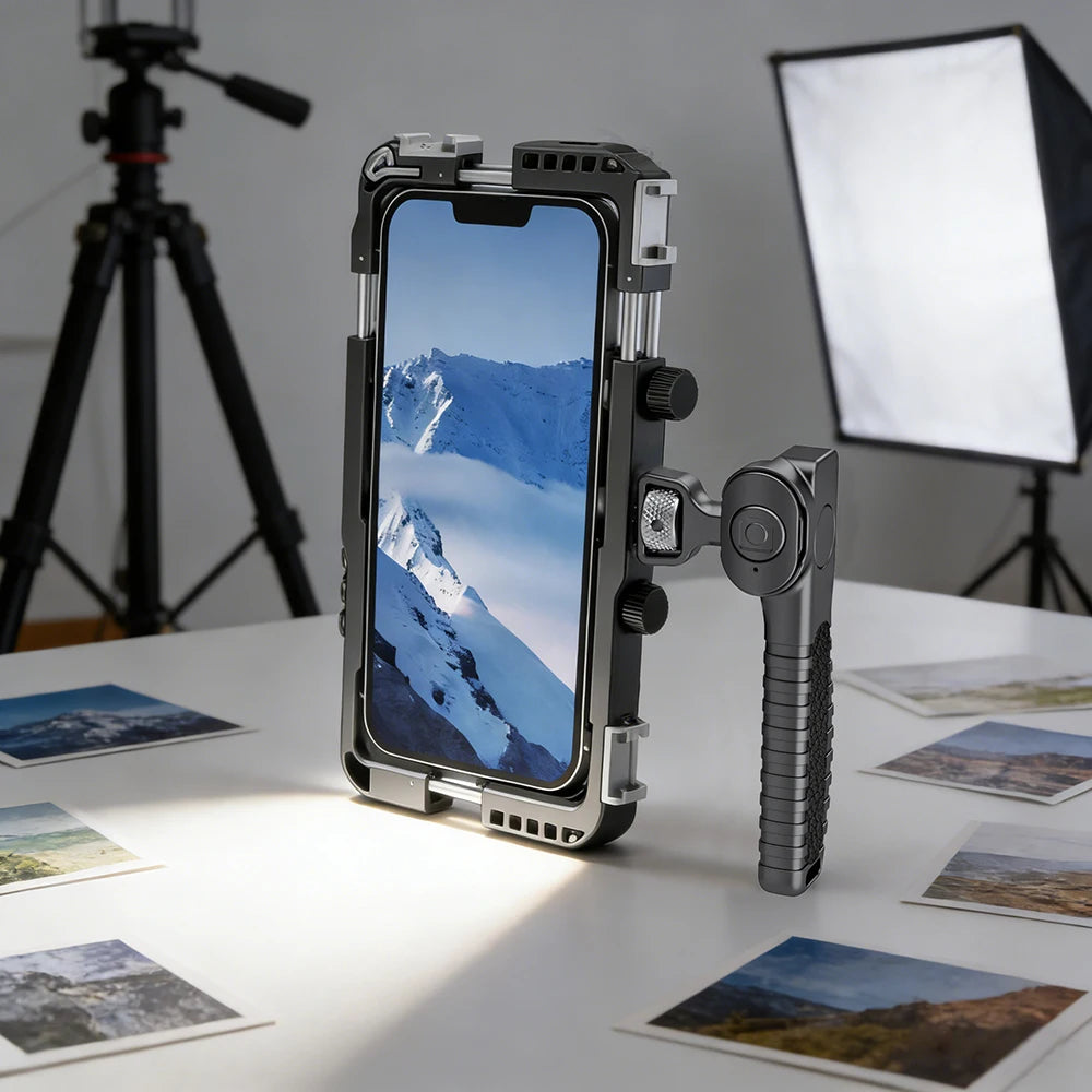 Ultra Light Phone Cage with Bluetooth 3 Cold Shoe Mounts Telescopic 58-85mm Compatible with iPhone Samsung Huawei for Vlog Video