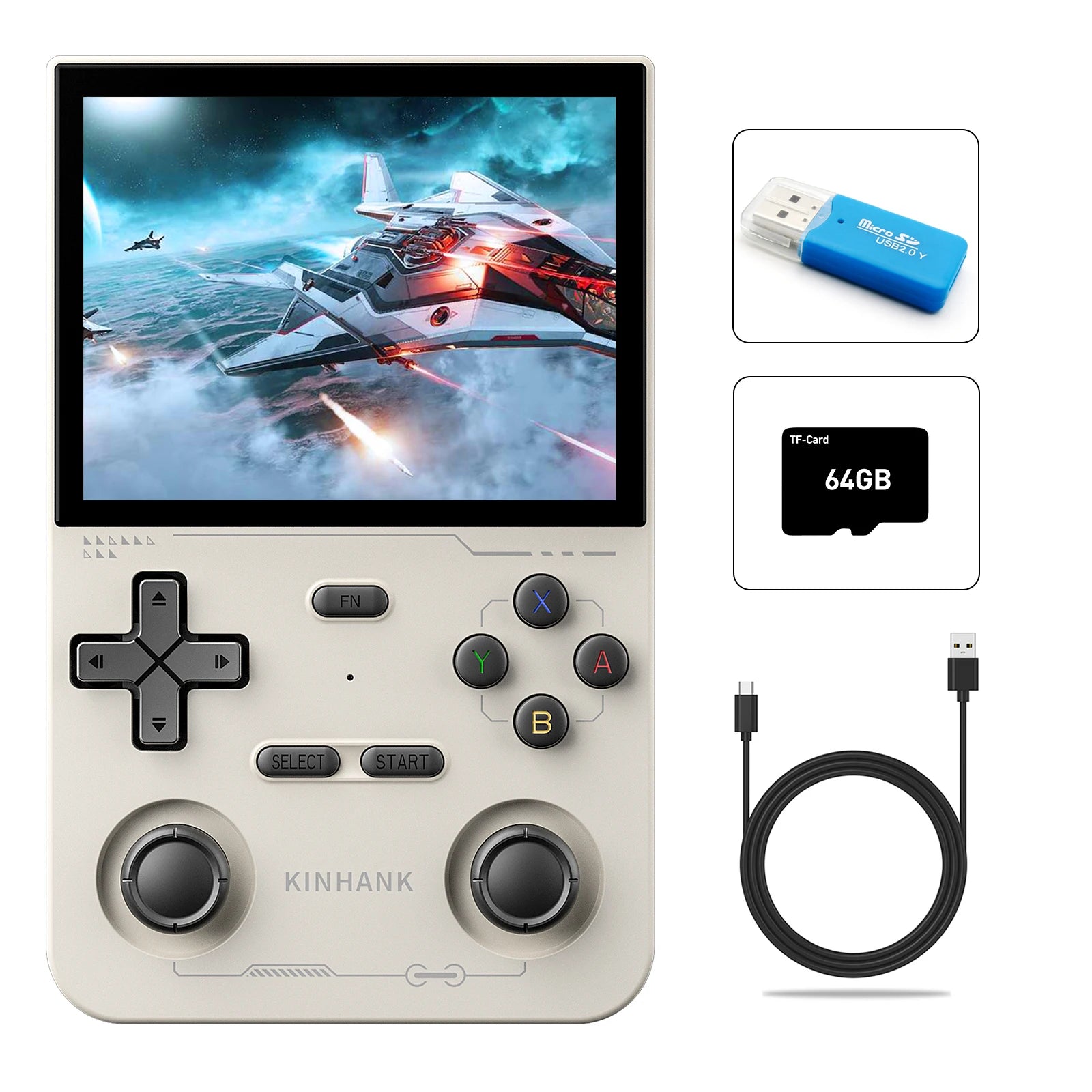 KINHANK K36 Open Source Handheld Game Console 3.5 Inch IPS Screen 9000 Games Emulator for PS1/PSP/DC/N64/SS - 256G Expandable Storage
