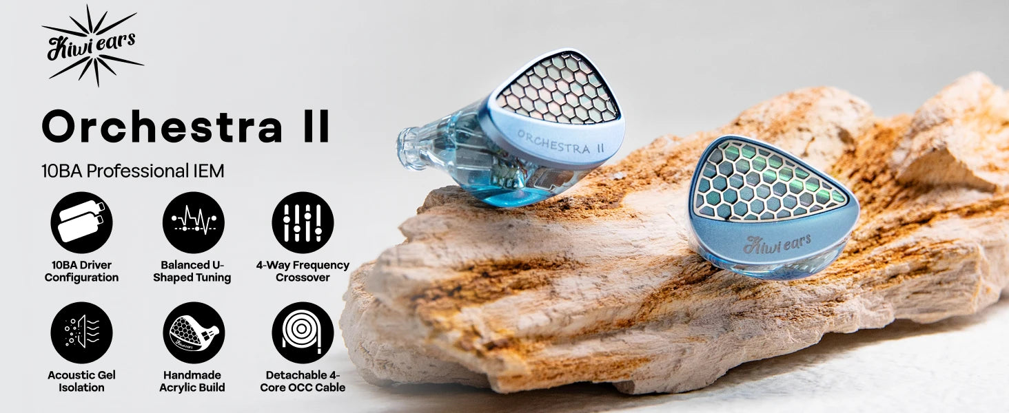 Linsoul Kiwi Ears Orchestra II 10BA Professional In-Ear Monitor with Superlative Tonal Balance Total Noise Isolation Made