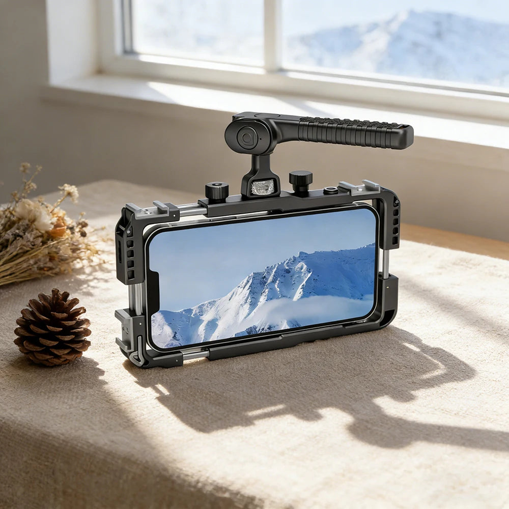 Ultra Light Phone Cage with Bluetooth 3 Cold Shoe Mounts Telescopic 58-85mm Compatible with iPhone Samsung Huawei for Vlog Video