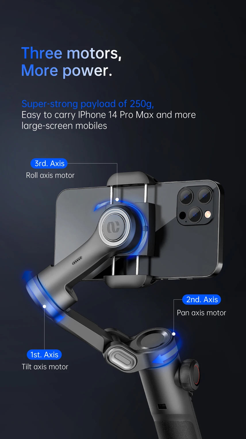 AOCHUAN 3-Axis Handheld Gimbal Stabilizer SmartXE for iPhone Android AI Face Tracking TikTok Vlog Smartphone Camera Stabilizer