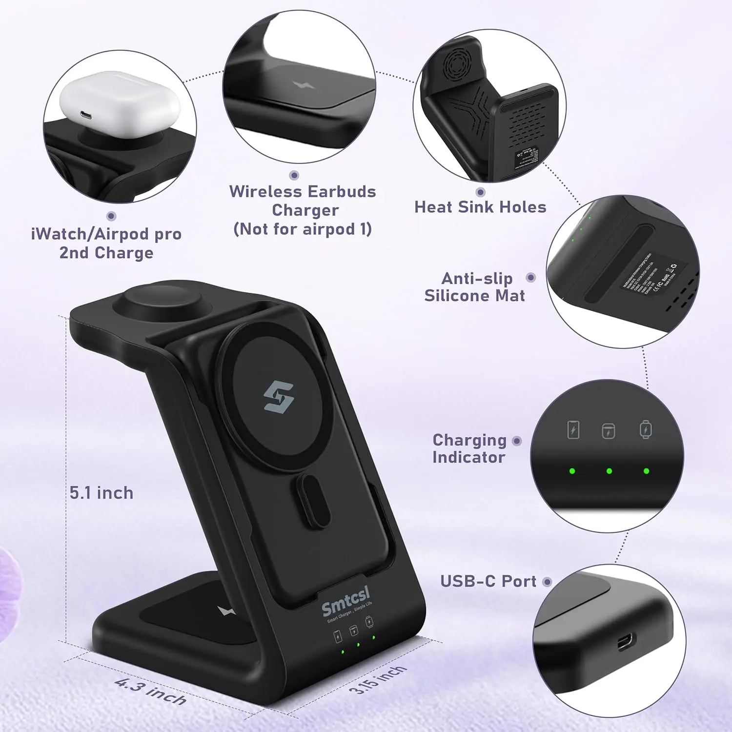 3-in-1 Wireless Charging Station with 10000mAh Detachable Power Bank – Portable Magnetic Charger for Phone, Watch & AirPods with Stand.
