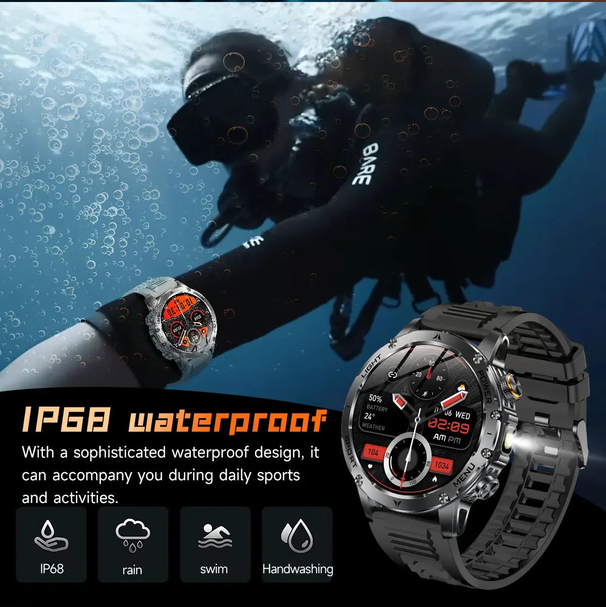 2026 New TREX3 1000mAh Large Battery Durable Adult Smart Watch Sports Fitness Waterproof LED Flashlight Call Smartwatchs For Men