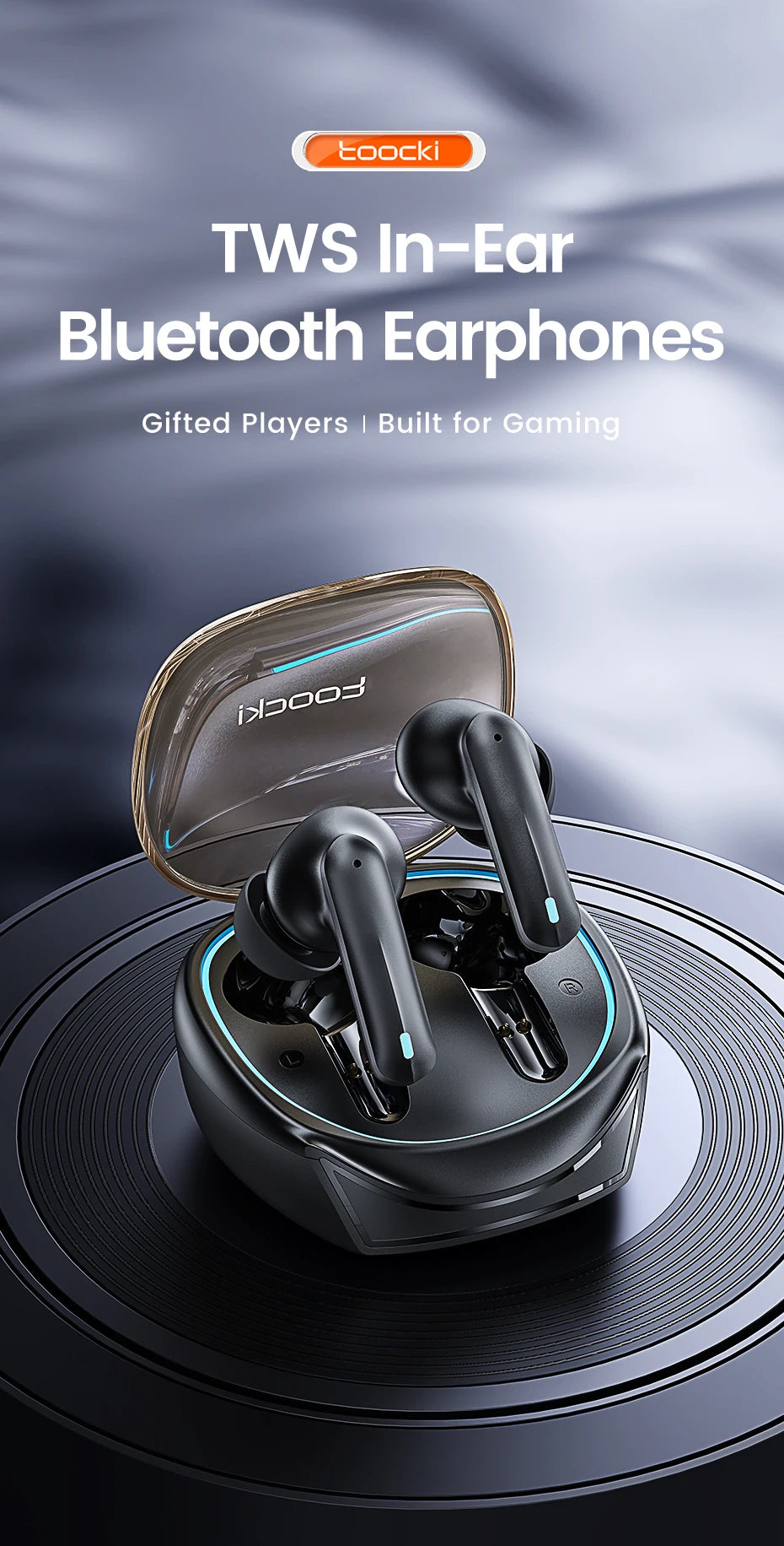 Toocki TWS Wireless Headphones Bluetooth 5.3 LED Dislpaly 35ms Gaming Low Latency Earphones Waterproof Headset Transparency Mode