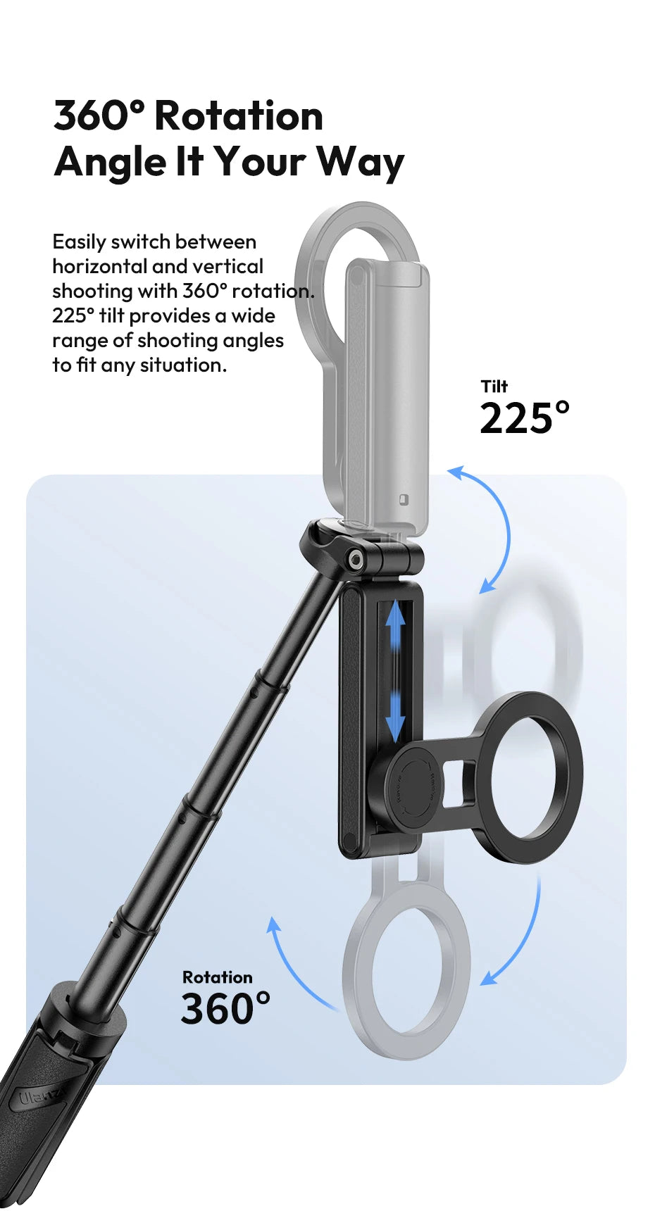 Ulanzi JJ03 Magnetic Phone Tripod Stand Wireless Selfie Stick Desktop Support Bluetooth for iPhone 16/15/14/13 pro Max with Grip