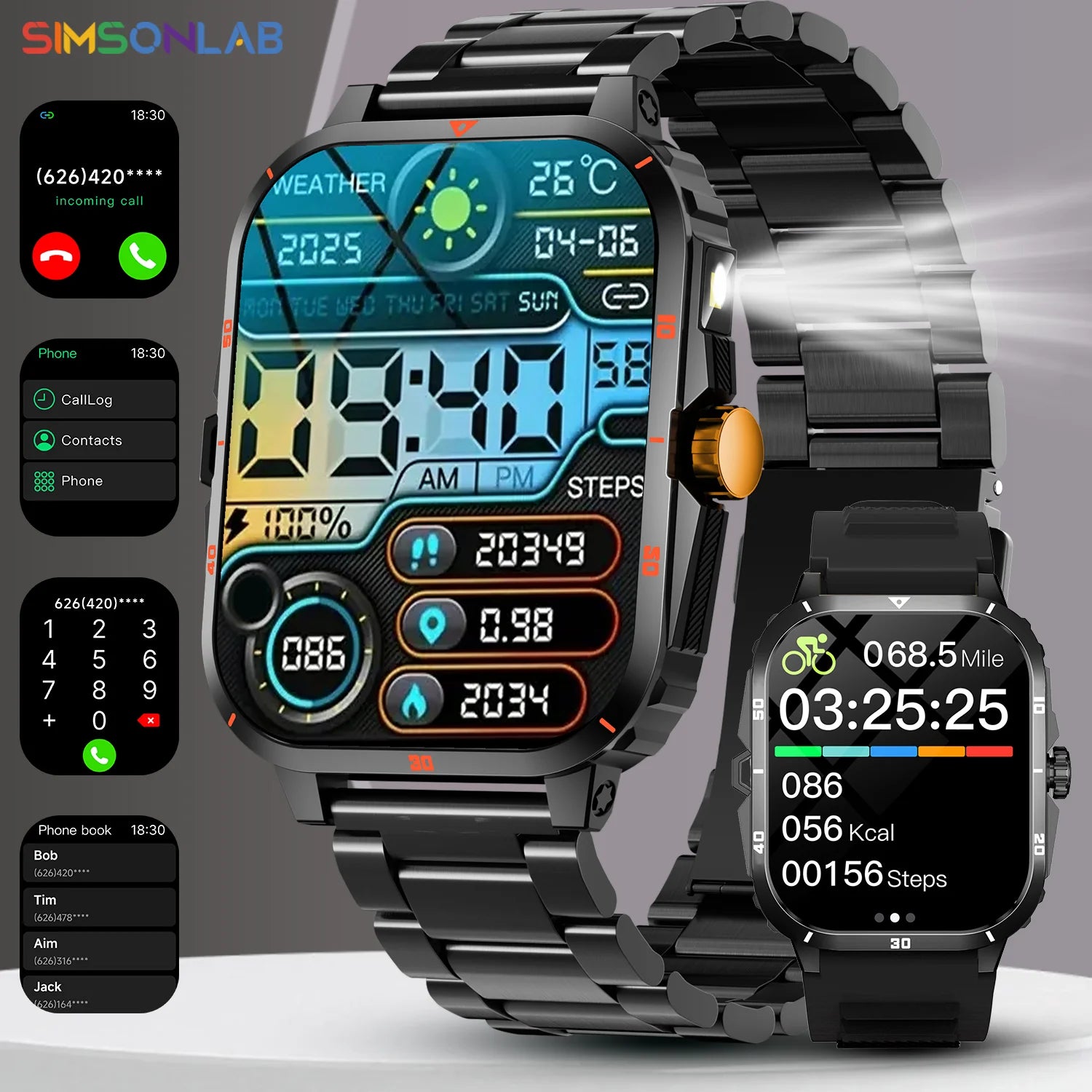 2025 NEW Military Smartwatch 2.01'' HD Screen Bluetooth Call Waterproof Outdoor Sports Fitness Tracker for Android/iOS Men