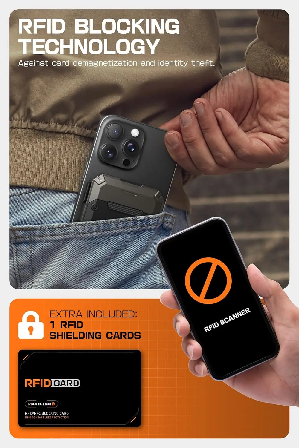 Black Magnetic Wallet Stand for iPhone 17/16/15/14/13/12 Series Holds 5 Cards Adjustable Tripod with RFID Blocking