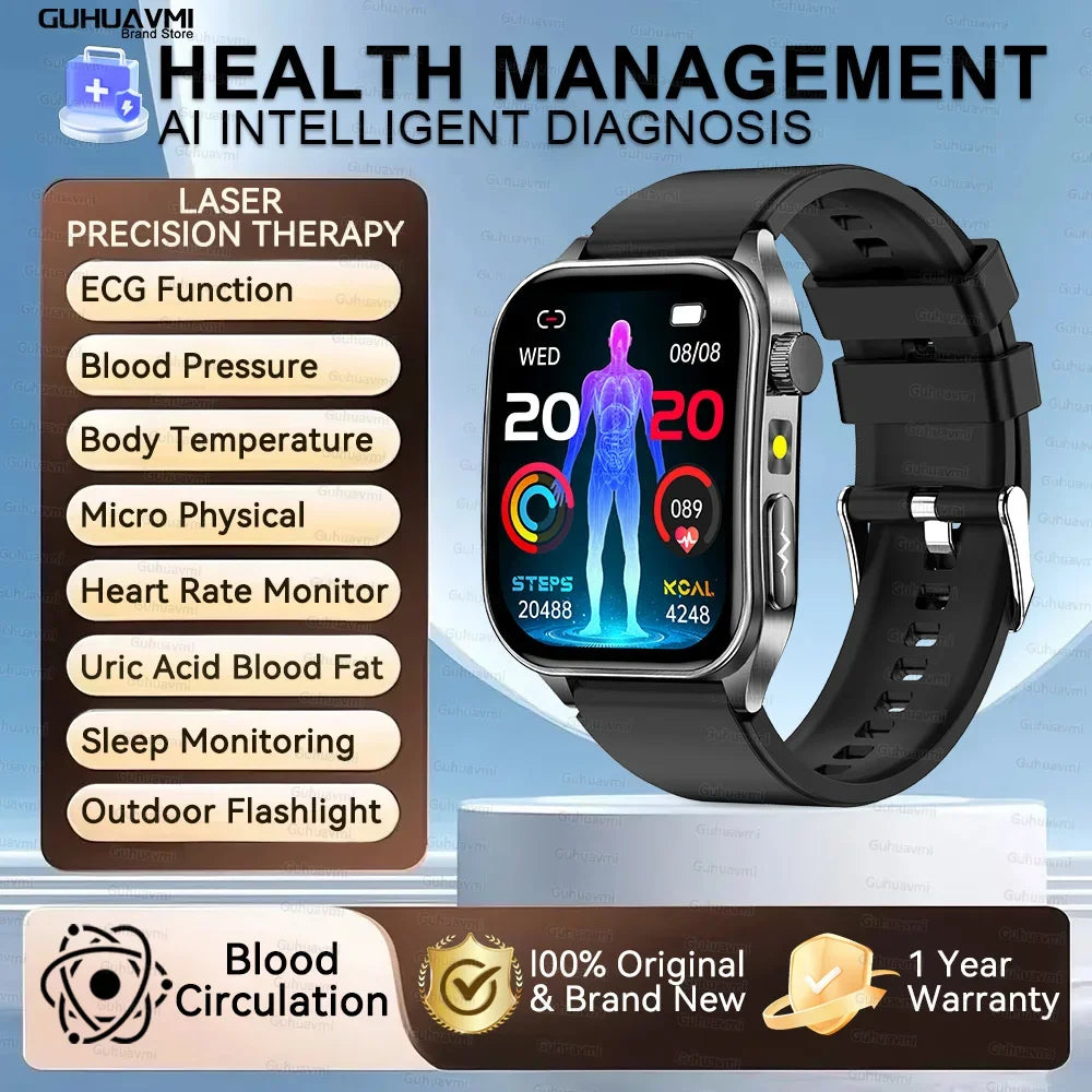 New Laser Treatment Three High Smart Watch Men ECG Heart Rate Uric Acid Health Tracker 1.95 inches Sapphire Glass SmartBracelet