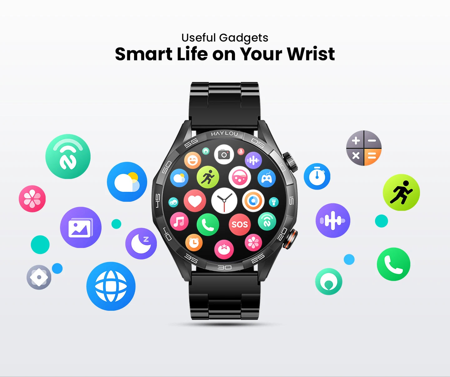 HAYLOU Solar 5 Smartwatch 1.58'' AMOLED Display 60Hz Refresh Rate 24H Health Monitoring Voice Calling 100+ Sports Modes Black/Silver