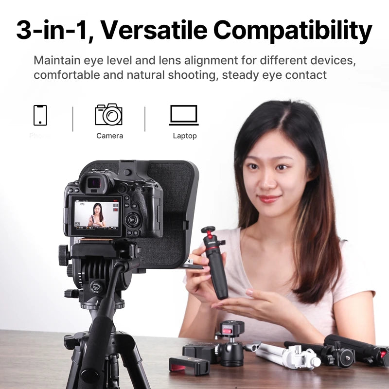 Ulanzi RT02 Portable Mini Teleprompter for Tablets DSLR Camera & Phone - Live Streaming Vlog Recording Teleprompter with Phone Clamp & Remote Control Support